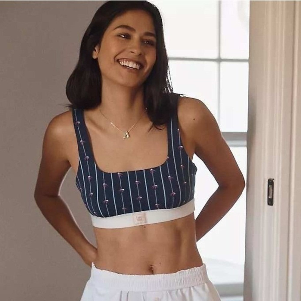 Anthropologie The LyreBird CottonCloud Printed Scoop-Neck Navy Blue Bra Womens L